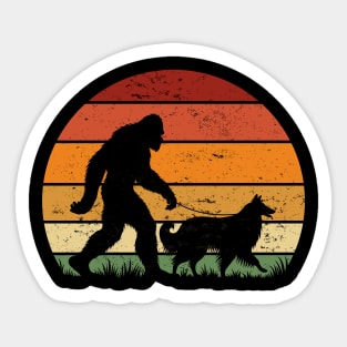 Bigfoot Walking Border Collie Dog Vintage Sunset Hiking Dog Sticker